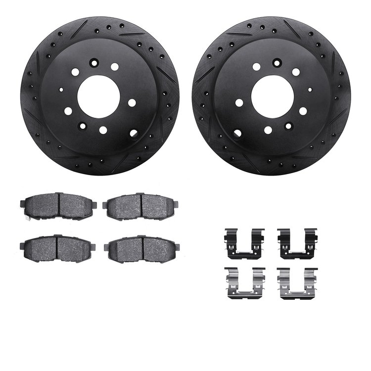 8312-80058 Drilled/Slotted Brake Rotors with 3000-Series Ceramic Brake Pads Kit & Hardware [Black], 2004-2006 Ford/Lincoln/Mercu