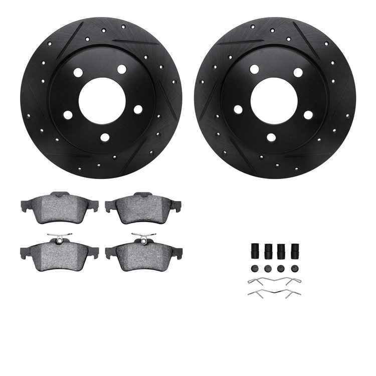 8312-80059 Drilled/Slotted Brake Rotors with 3000-Series Ceramic Brake Pads Kit & Hardware [Black], 2004-2013 Ford/Lincoln/Mercu