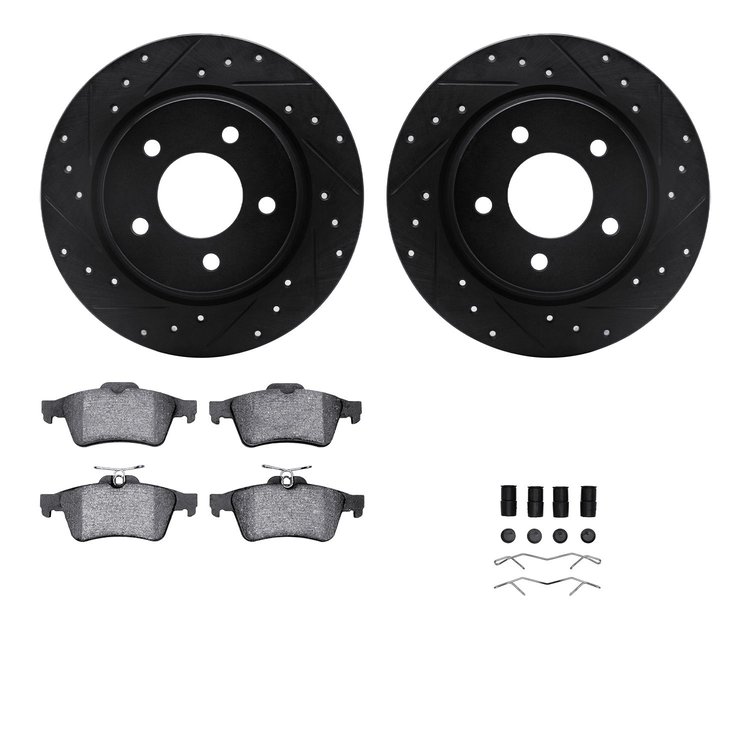 8312-80060 Drilled/Slotted Brake Rotors with 3000-Series Ceramic Brake Pads Kit & Hardware [Black], 2004-2013 Ford/Lincoln/Mercu