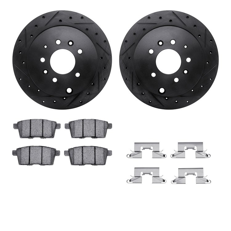 8312-80069 Drilled/Slotted Brake Rotors with 3000-Series Ceramic Brake Pads Kit & Hardware [Black], 2007-2012 Ford/Lincoln/Mercu