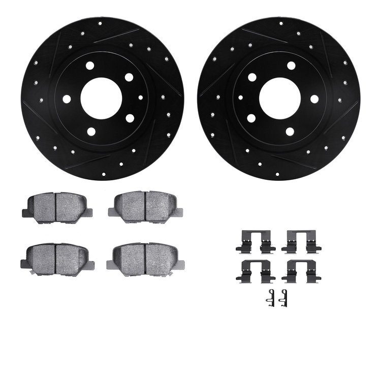 8312-80077 Drilled/Slotted Brake Rotors with 3000-Series Ceramic Brake Pads Kit & Hardware [Black], 2014-2015 Ford/Lincoln/Mercu