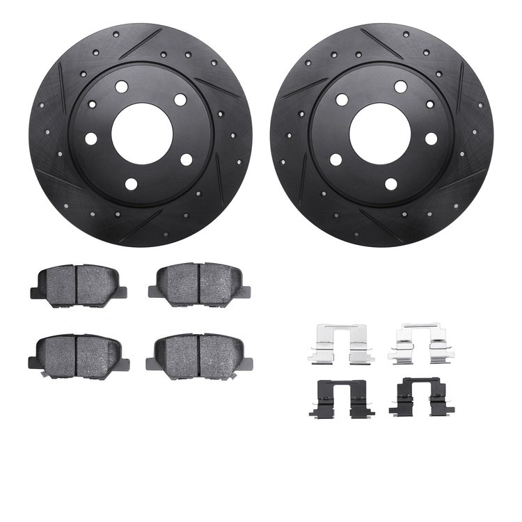 8312-80078 Drilled/Slotted Brake Rotors with 3000-Series Ceramic Brake Pads Kit & Hardware [Black], 2014-2016 Ford/Lincoln/Mercu