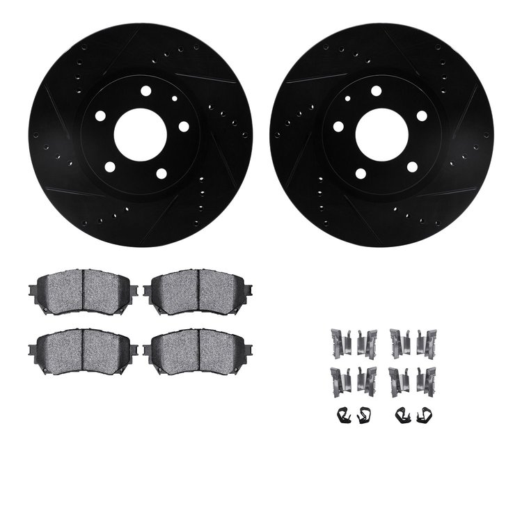 8312-80079 Drilled/Slotted Brake Rotors with 3000-Series Ceramic Brake Pads Kit & Hardware [Black], 2014-2015 Ford/Lincoln/Mercu