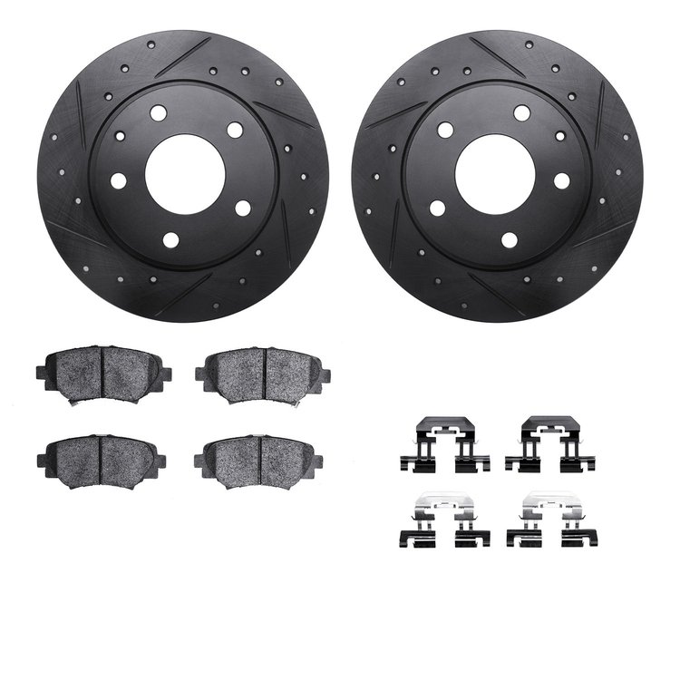 8312-80082 Drilled/Slotted Brake Rotors with 3000-Series Ceramic Brake Pads Kit & Hardware [Black], 2014-2016 Ford/Lincoln/Mercu