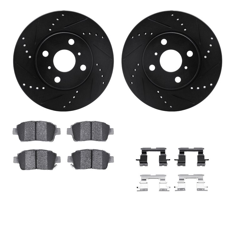 8312-91002 Drilled/Slotted Brake Rotors with 3000-Series Ceramic Brake Pads Kit & Hardware [Black], 2004-2006 Lexus/Toyota/Scion
