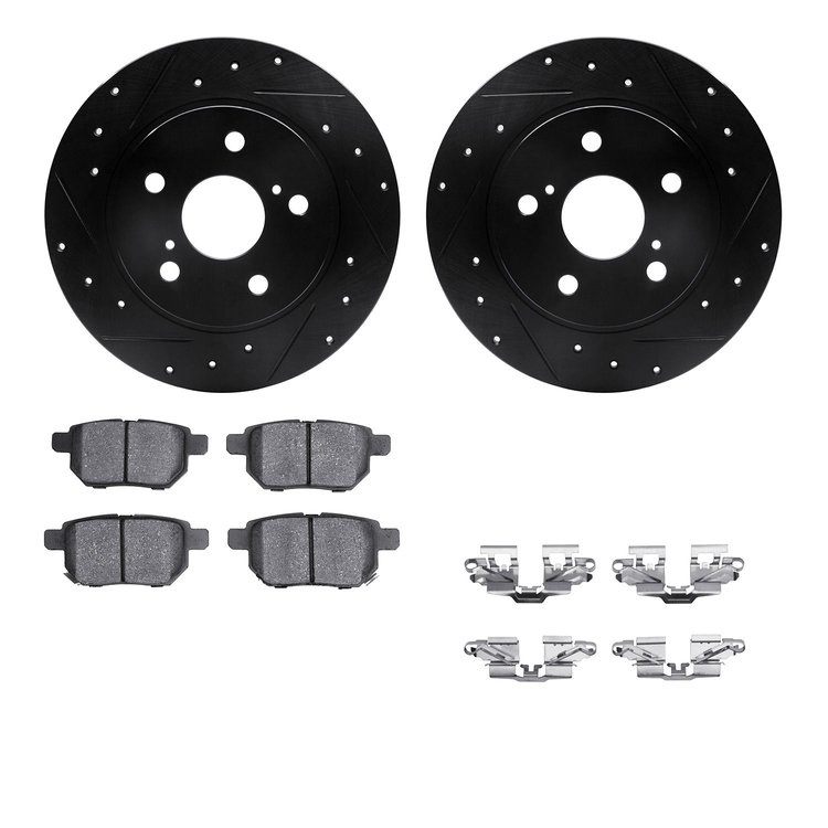 8312-91003 Drilled/Slotted Brake Rotors with 3000-Series Ceramic Brake Pads Kit & Hardware [Black], 2011-2016 Lexus/Toyota/Scion