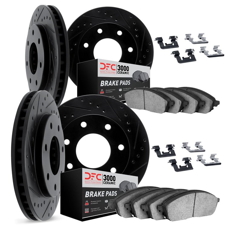 8314-54064 Drilled/Slotted Brake Rotors with 3000-Series Ceramic Brake Pads Kit & Hardware [Black], 2004-2008 Ford/Lincoln/Mercu