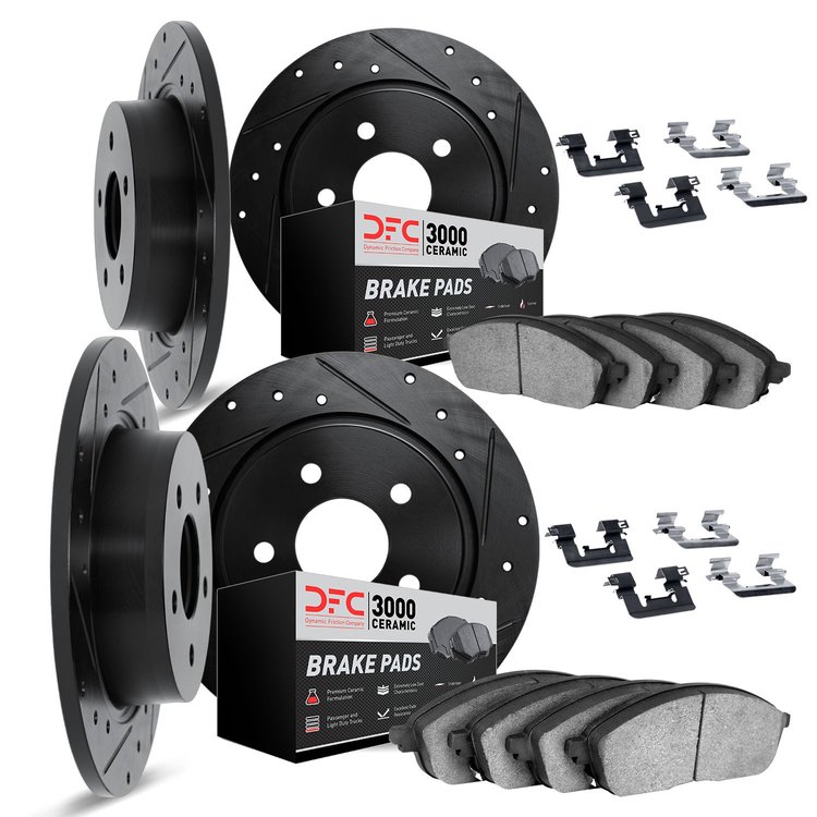 8314-63015 Drilled/Slotted Brake Rotors with 3000-Series Ceramic Brake Pads Kit & Hardware [Black], 1965-1971 Mercedes-Benz, Pos