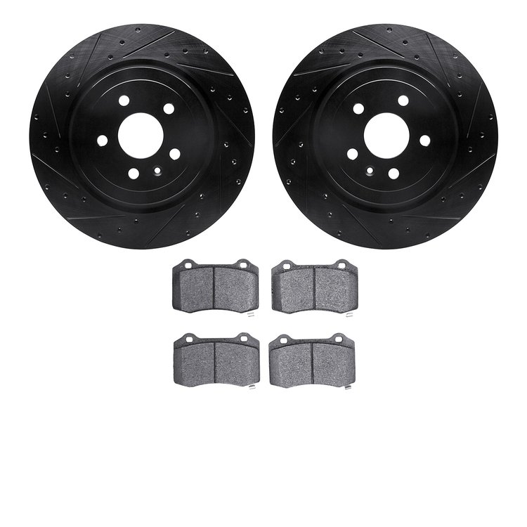 8402-26001 Drilled/Slotted Brake Rotors with Ultimate-Duty Brake Pads Kit [Black], 2012-2020 Tesla, Position: Rear