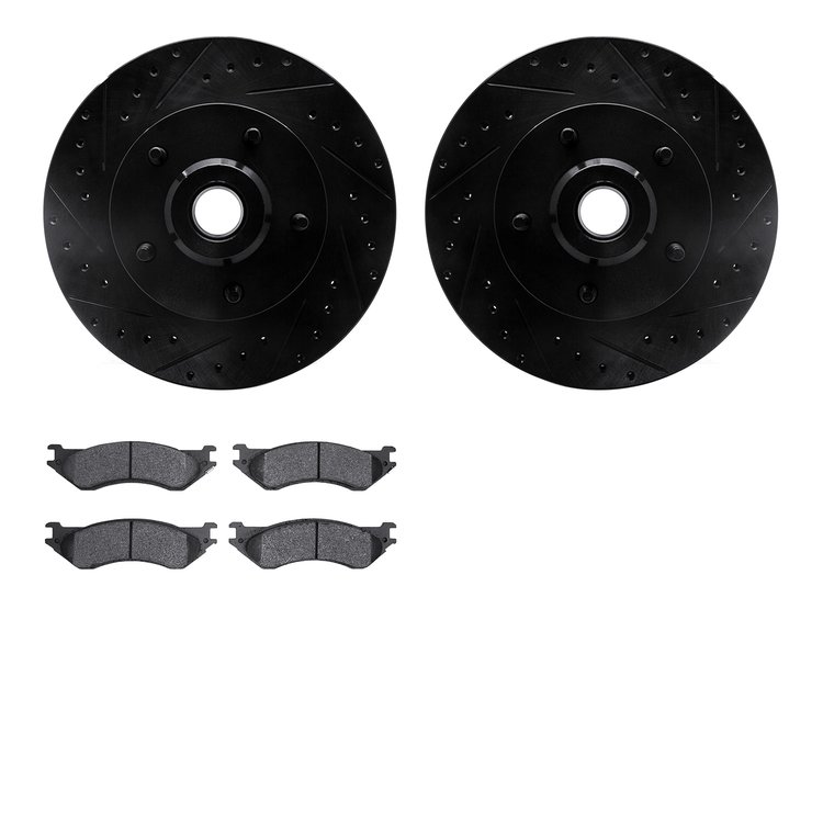 8402-40013 Drilled/Slotted Brake Rotors with Ultimate-Duty Brake Pads Kit [Black], 2003-2003 Mopar, Position: Front