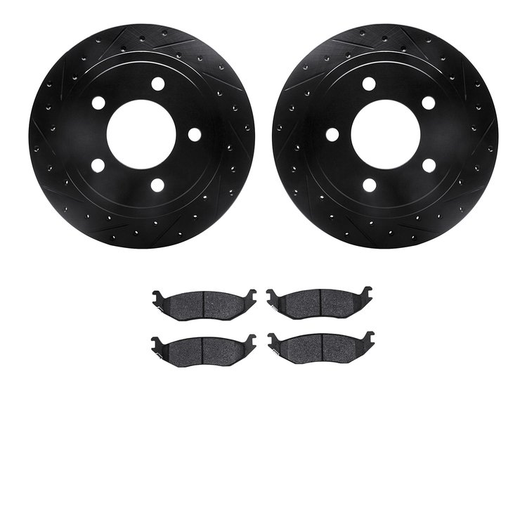 8402-40014 Drilled/Slotted Brake Rotors with Ultimate-Duty Brake Pads Kit [Black], 2003-2003 Mopar, Position: Rear