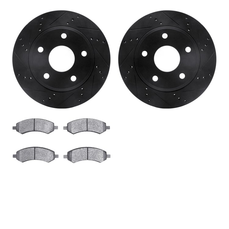 8402-40019 Drilled/Slotted Brake Rotors with Ultimate-Duty Brake Pads Kit [Black], 2005-2010 Multiple Makes/Models, Position: Fr