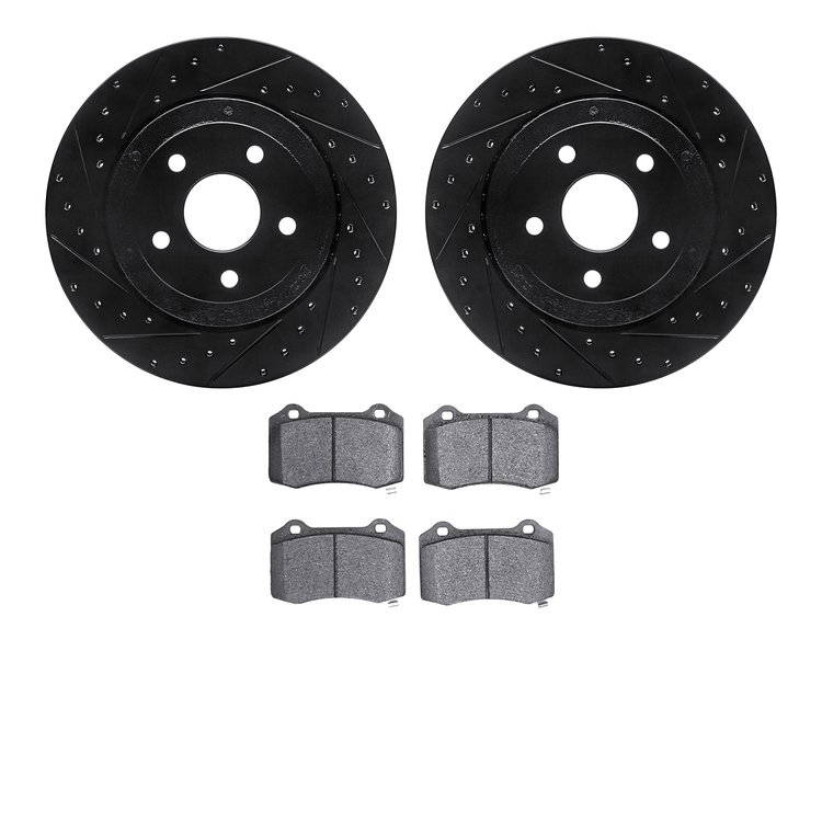 8402-42004 Drilled/Slotted Brake Rotors with Ultimate-Duty Brake Pads Kit [Black], 2006-2010 Mopar, Position: Rear