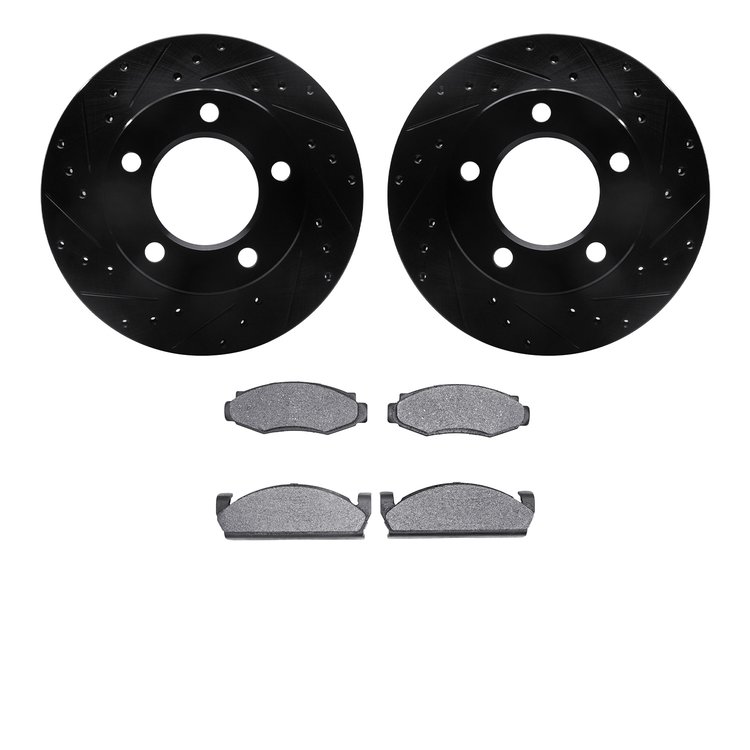 8402-42021 Drilled/Slotted Brake Rotors with Ultimate-Duty Brake Pads Kit [Black], 1978-1981 Mopar, Position: Front