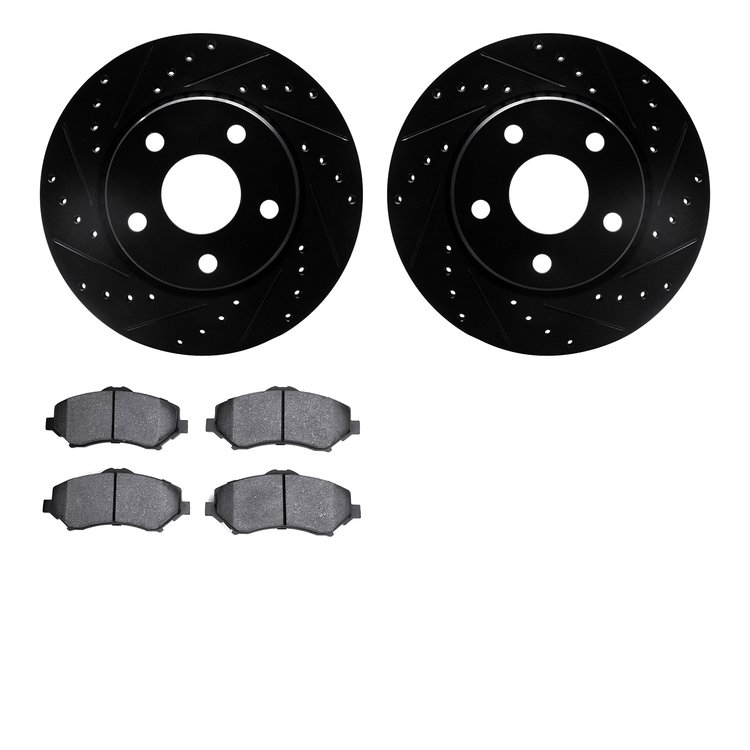 8402-42036 Drilled/Slotted Brake Rotors with Ultimate-Duty Brake Pads Kit [Black], 2007-2018 Mopar, Position: Front