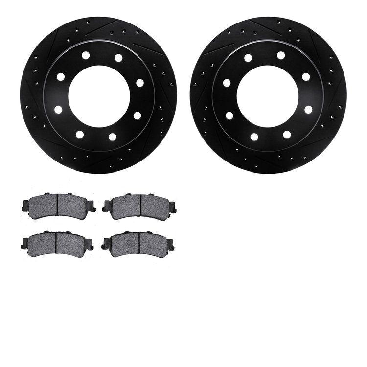 8402-46005 Drilled/Slotted Brake Rotors with Ultimate-Duty Brake Pads Kit [Black], 2000-2011 GM, Position: Rear