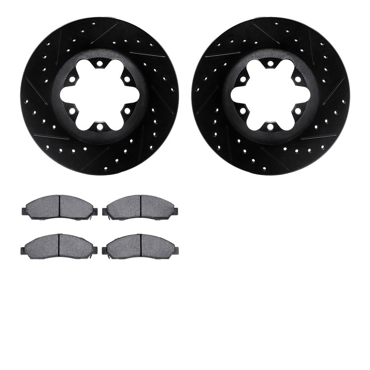 8402-48033 Drilled/Slotted Brake Rotors with Ultimate-Duty Brake Pads Kit [Black], 2004-2008 GM, Position: Front