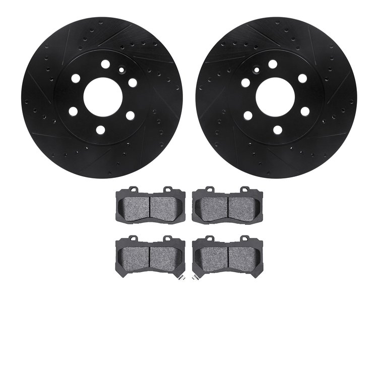 8402-48045 Drilled/Slotted Brake Rotors with Ultimate-Duty Brake Pads Kit [Black], 2015-2020 GM, Position: Front