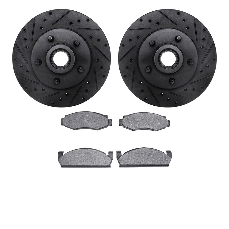 8402-54008 Drilled/Slotted Brake Rotors with Ultimate-Duty Brake Pads Kit [Black], 1980-1983 Ford/Lincoln/Mercury/Mazda, Positio