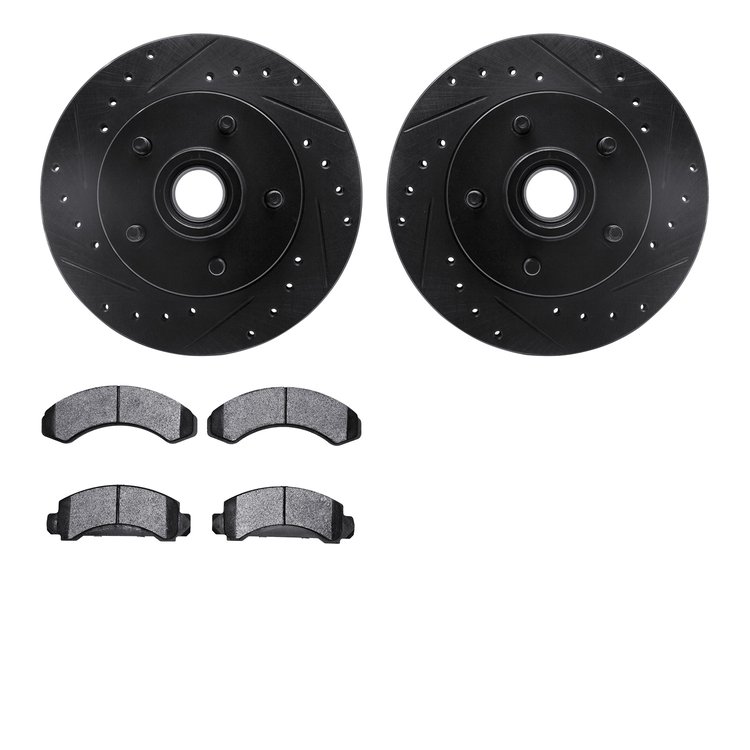 8402-54018 Drilled/Slotted Brake Rotors with Ultimate-Duty Brake Pads Kit [Black], 1986-1992 Ford/Lincoln/Mercury/Mazda, Positio
