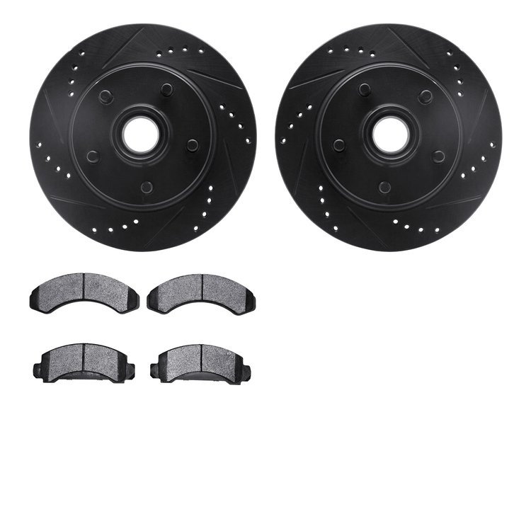 8402-54019 Drilled/Slotted Brake Rotors with Ultimate-Duty Brake Pads Kit [Black], 1992-1997 Ford/Lincoln/Mercury/Mazda, Positio