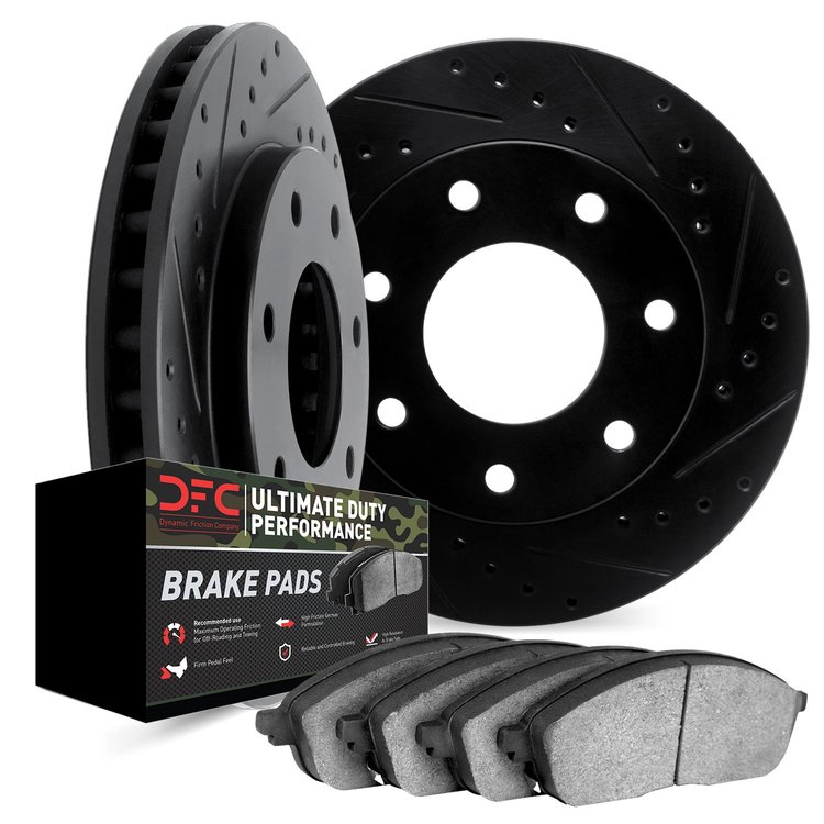 8402-54041 Drilled/Slotted Brake Rotors with Ultimate-Duty Brake Pads Kit [Black], 1997-2002 Ford/Lincoln/Mercury/Mazda, Positio