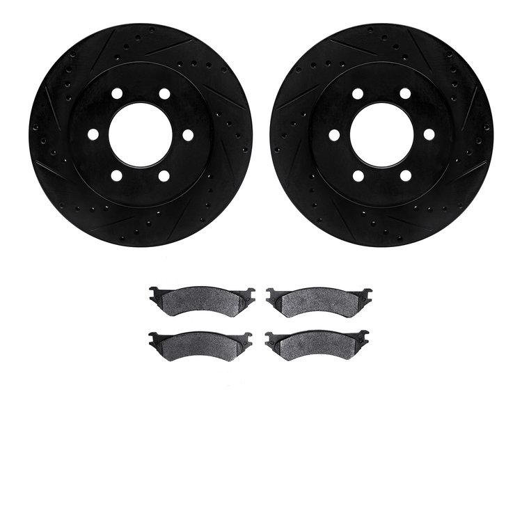 8402-54055 Drilled/Slotted Brake Rotors with Ultimate-Duty Brake Pads Kit [Black], 1999-2007 Ford/Lincoln/Mercury/Mazda, Positio