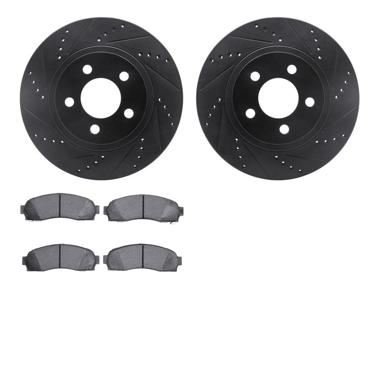 8402-54058 Drilled/Slotted Brake Rotors with Ultimate-Duty Brake Pads Kit [Black], 2001-2011 Ford/Lincoln/Mercury/Mazda, Positio