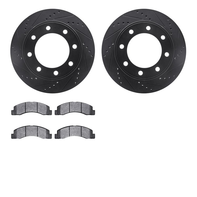 8402-54061 Drilled/Slotted Brake Rotors with Ultimate-Duty Brake Pads Kit [Black], 1999-2005 Ford/Lincoln/Mercury/Mazda, Positio