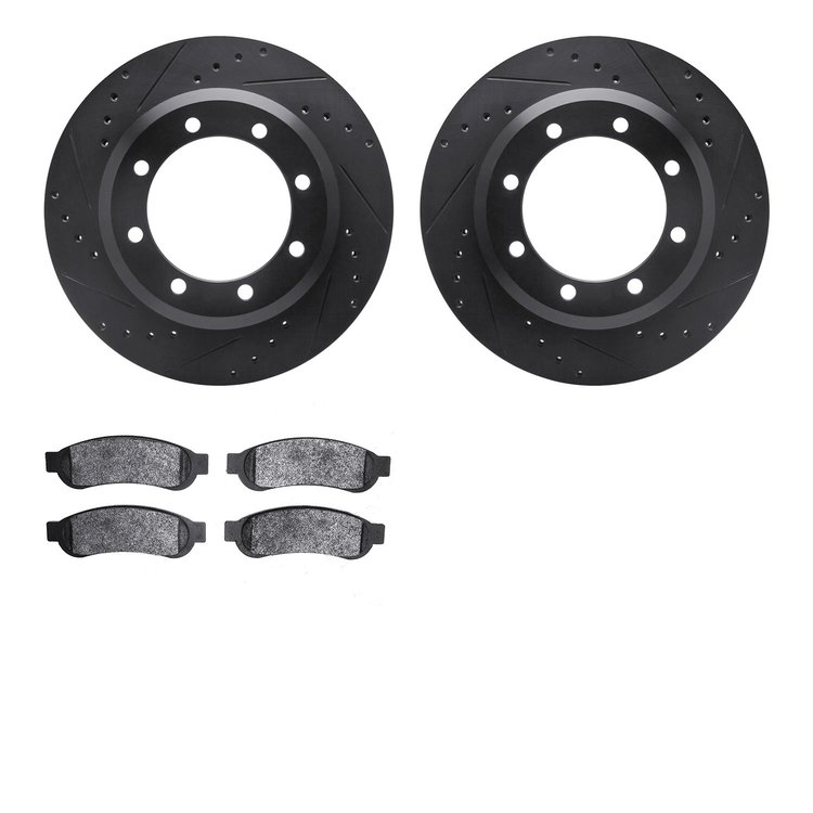 8402-54086 Drilled/Slotted Brake Rotors with Ultimate-Duty Brake Pads Kit [Black], 2010-2012 Ford/Lincoln/Mercury/Mazda, Positio