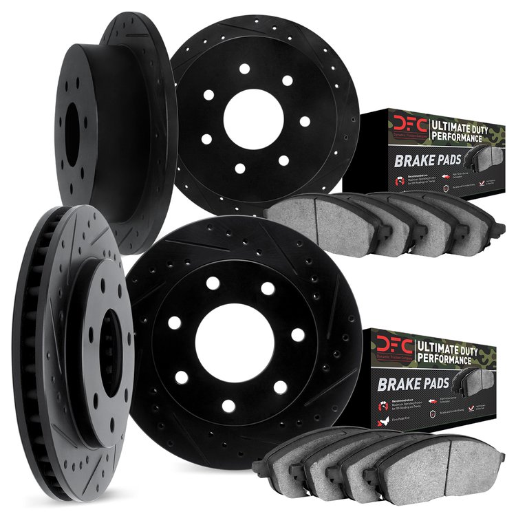 8404-54007 Drilled/Slotted Brake Rotors with Ultimate-Duty Brake Pads Kit [Black], 1997-2004 Ford/Lincoln/Mercury/Mazda, Positio