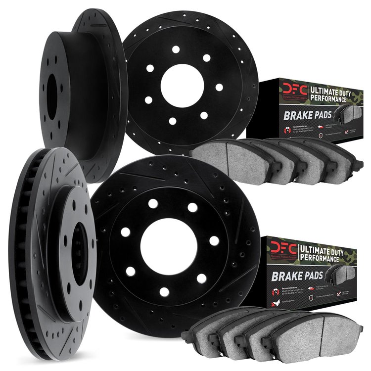 8404-54008 Drilled/Slotted Brake Rotors with Ultimate-Duty Brake Pads Kit [Black], 1997-2002 Ford/Lincoln/Mercury/Mazda, Positio