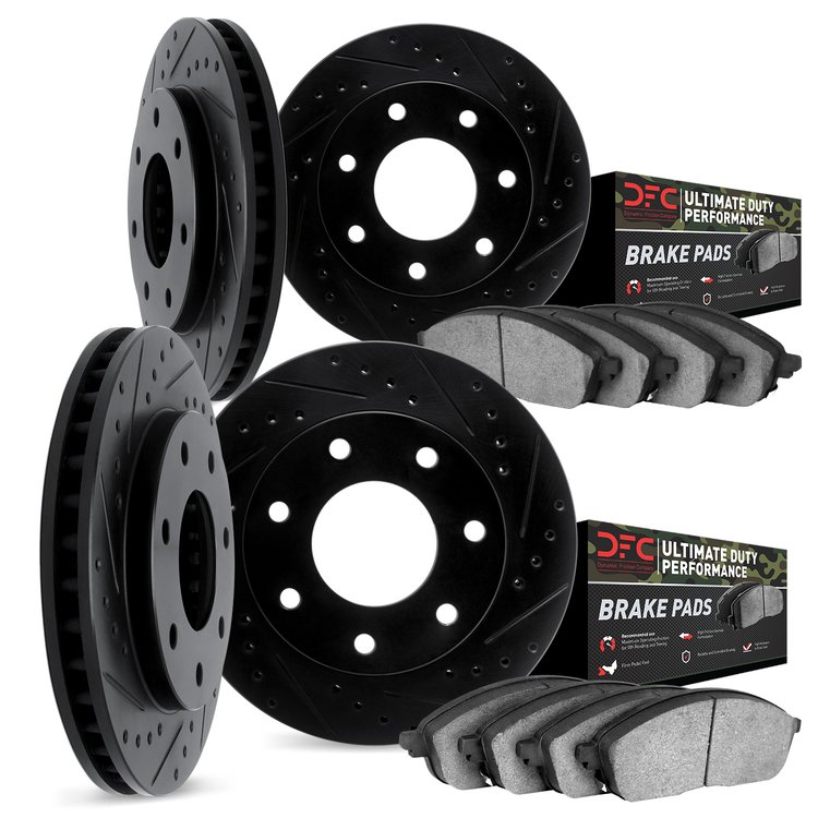 8404-54034 Drilled/Slotted Brake Rotors with Ultimate-Duty Brake Pads Kit [Black], 2004-2008 Ford/Lincoln/Mercury/Mazda, Positio