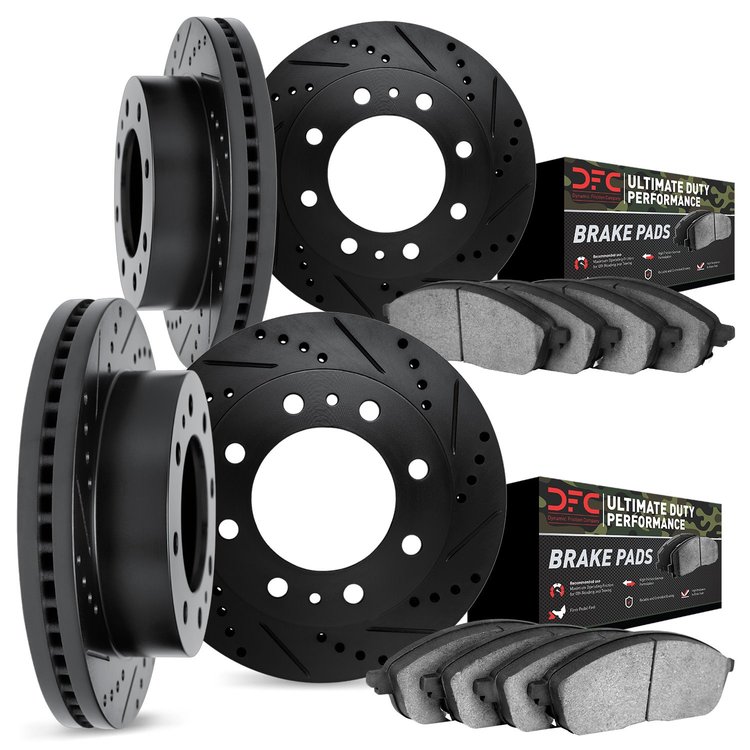 8404-54038 Drilled/Slotted Brake Rotors with Ultimate-Duty Brake Pads Kit [Black], 2010-2012 Ford/Lincoln/Mercury/Mazda, Positio