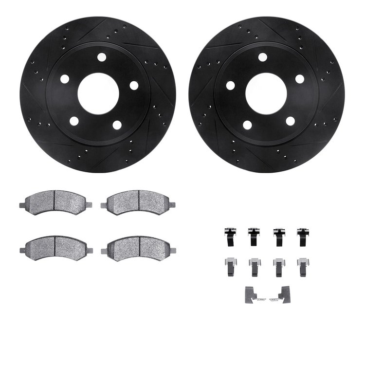 8412-40018 Drilled/Slotted Brake Rotors with Ultimate-Duty Brake Pads Kit & Hardware [Black], 2005-2010 Multiple Makes/Models, P
