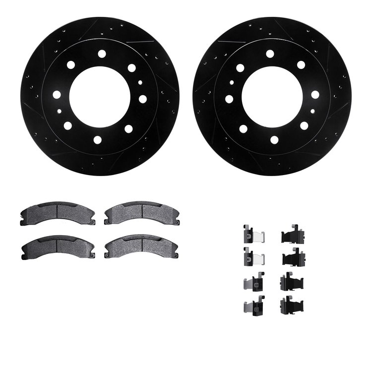 8412-48045 Drilled/Slotted Brake Rotors with Ultimate-Duty Brake Pads Kit & Hardware [Black], 2011-2019 GM, Position: Rear