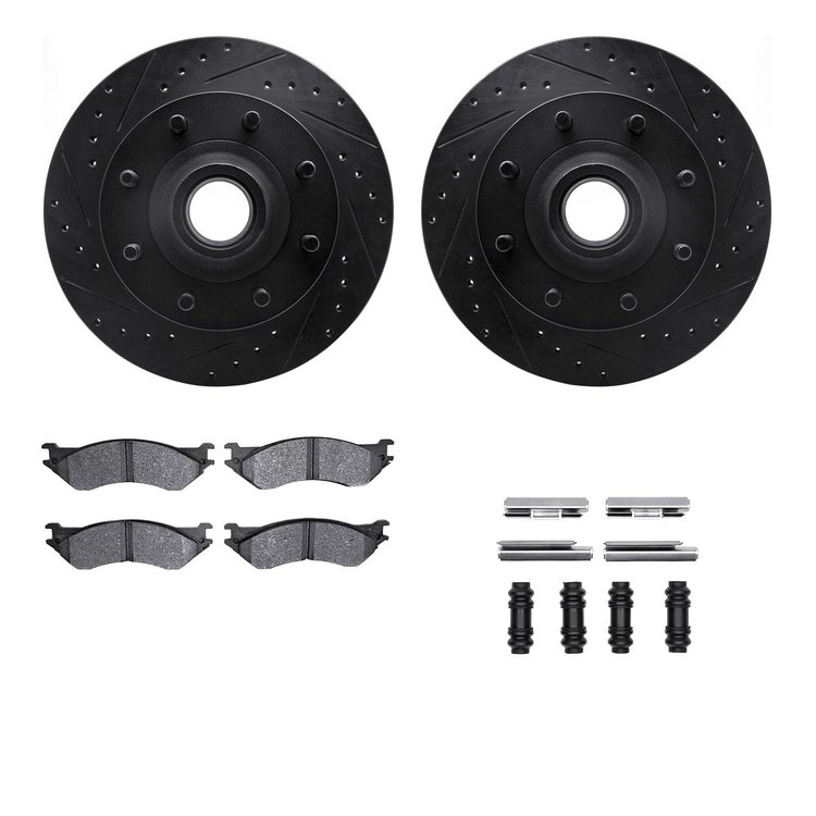 8412-54025 Drilled/Slotted Brake Rotors with Ultimate-Duty Brake Pads Kit & Hardware [Black], 2000-2004 Ford/Lincoln/Mercury/Maz