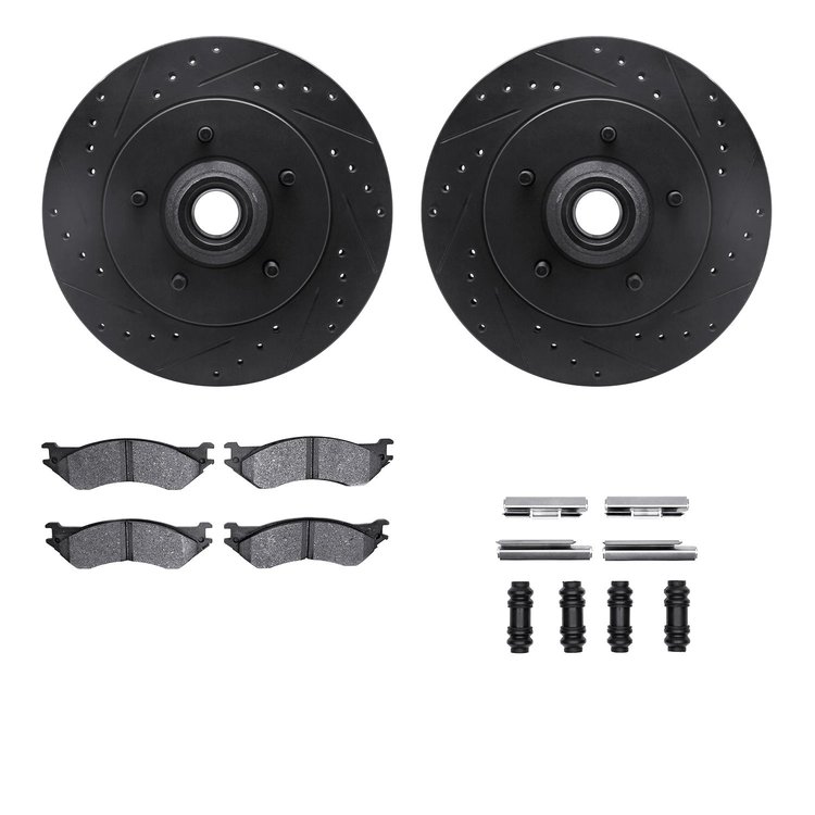 8412-54039 Drilled/Slotted Brake Rotors with Ultimate-Duty Brake Pads Kit & Hardware [Black], 1997-2000 Ford/Lincoln/Mercury/Maz
