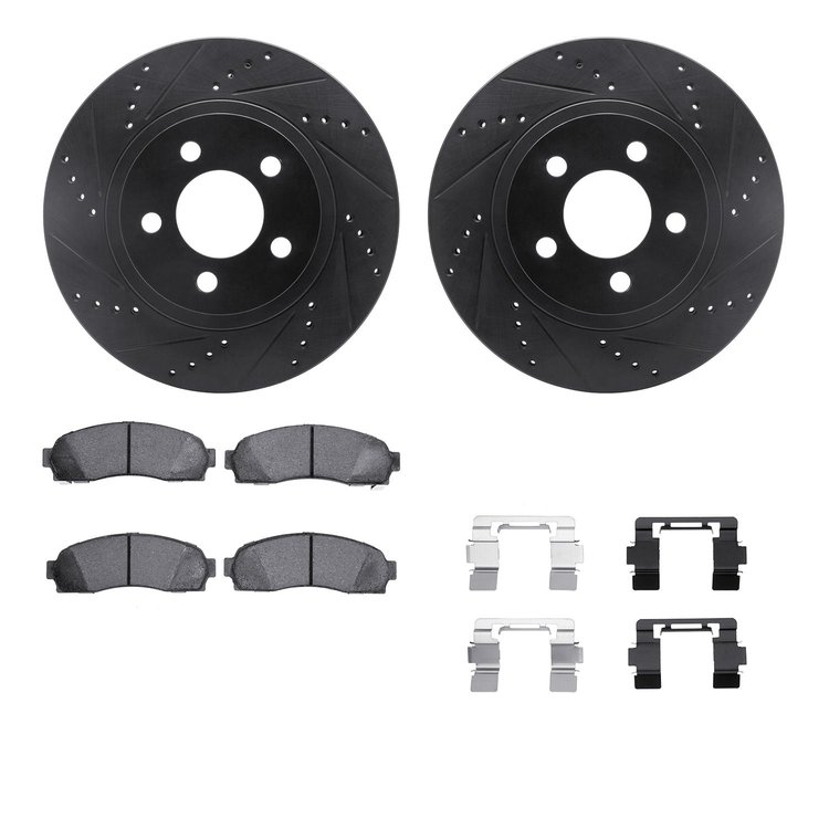8412-54059 Drilled/Slotted Brake Rotors with Ultimate-Duty Brake Pads Kit & Hardware [Black], 2003-2011 Ford/Lincoln/Mercury/Maz