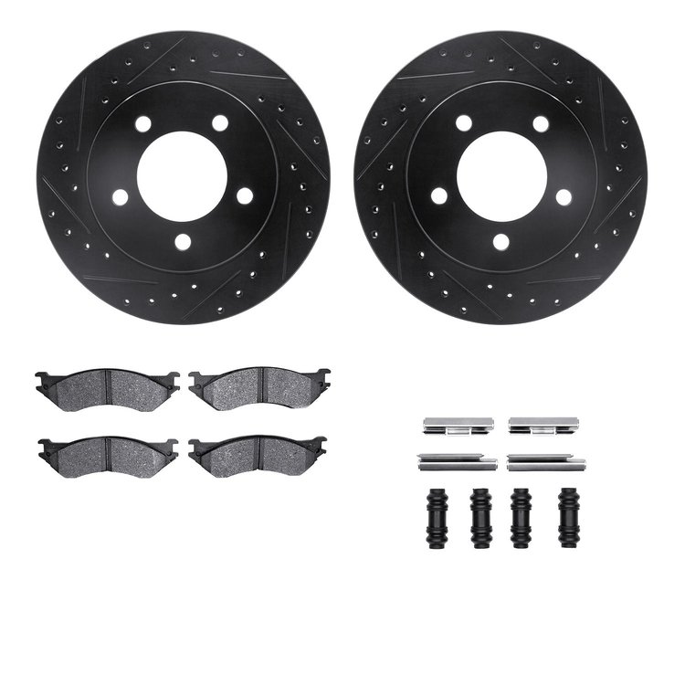 8412-54064 Drilled/Slotted Brake Rotors with Ultimate-Duty Brake Pads Kit & Hardware [Black], 1997-2002 Ford/Lincoln/Mercury/Maz