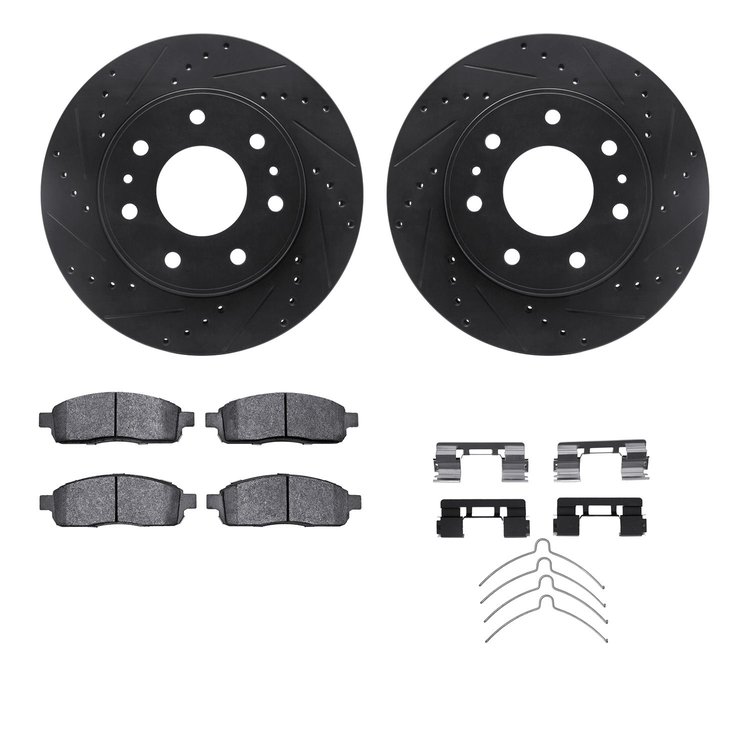 8412-54095 Drilled/Slotted Brake Rotors with Ultimate-Duty Brake Pads Kit & Hardware [Black], 2009-2009 Ford/Lincoln/Mercury/Maz