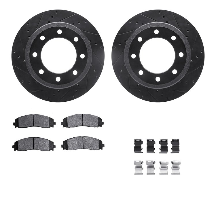 8412-54102 Drilled/Slotted Brake Rotors with Ultimate-Duty Brake Pads Kit & Hardware [Black], Fits Select Ford/Lincoln/Mercury/M