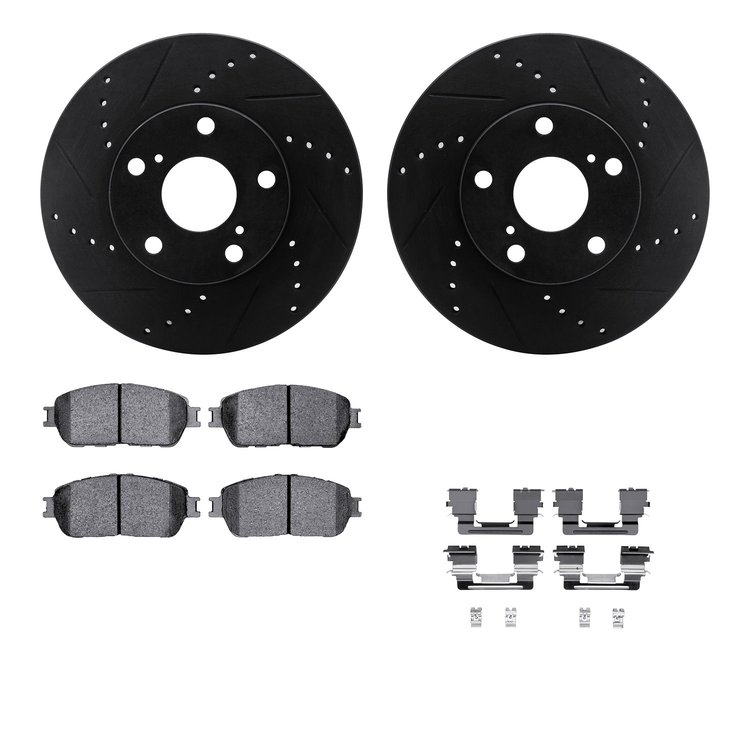8412-76018 Drilled/Slotted Brake Rotors with Ultimate-Duty Brake Pads Kit & Hardware [Black], 2005-2015 Lexus/Toyota/Scion, Posi