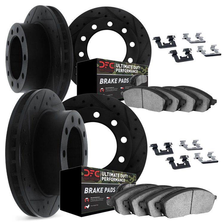 8414-40008 Drilled/Slotted Brake Rotors with Ultimate-Duty Brake Pads Kit & Hardware [Black], 2005-2017 Multiple Makes/Models, P
