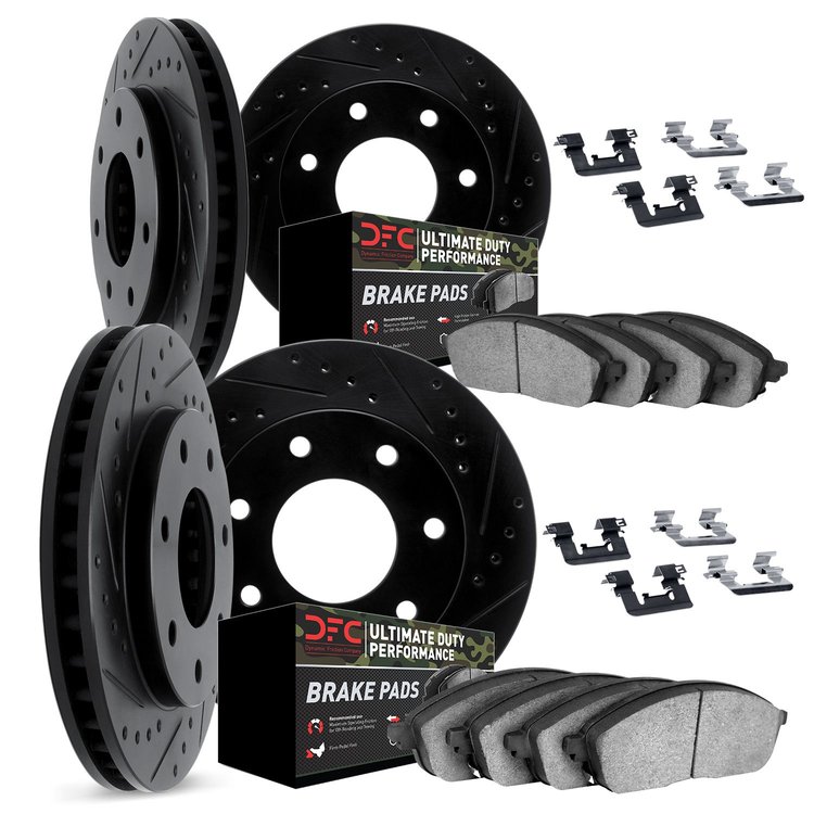 8414-54036 Drilled/Slotted Brake Rotors with Ultimate-Duty Brake Pads Kit & Hardware [Black], 2009-2009 Ford/Lincoln/Mercury/Maz