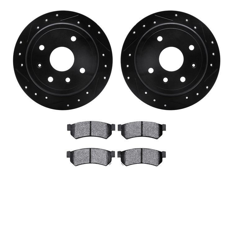 8502-01013 Drilled/Slotted Brake Rotors w/5000 Advanced Brake Pads Kit [Black], 2007-2010 Multiple Makes/Models, Position: Rear