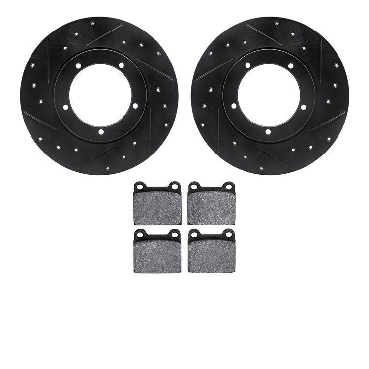 8502-02000 Drilled/Slotted Brake Rotors w/5000 Advanced Brake Pads Kit [Black], 1965-1976 Porsche, Position: Front