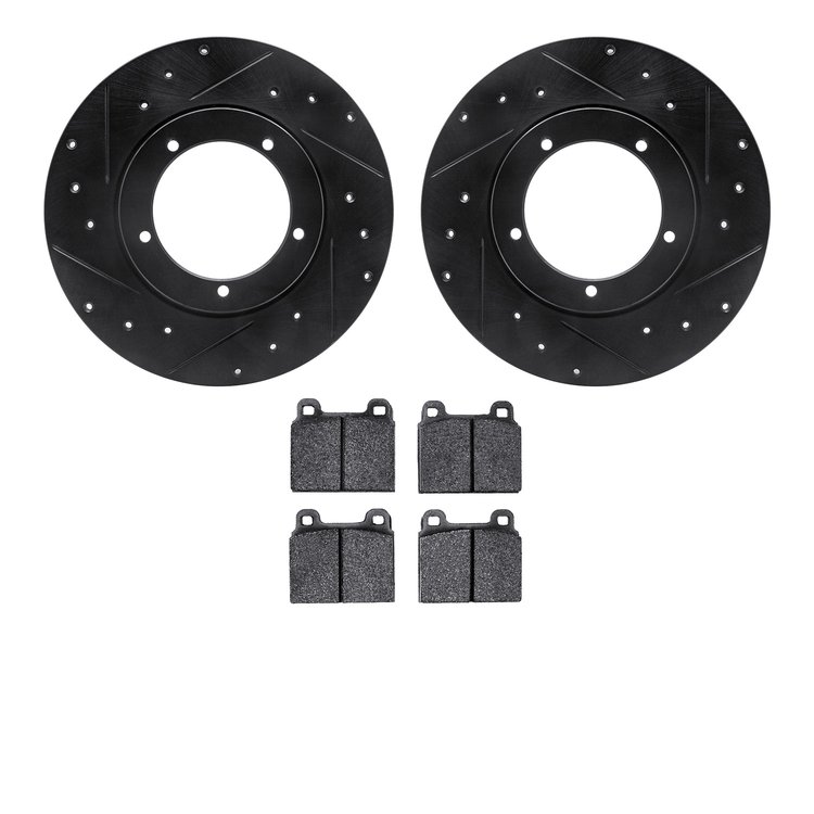 8502-02001 Drilled/Slotted Brake Rotors w/5000 Advanced Brake Pads Kit [Black], 1976-1976 Porsche, Position: Front