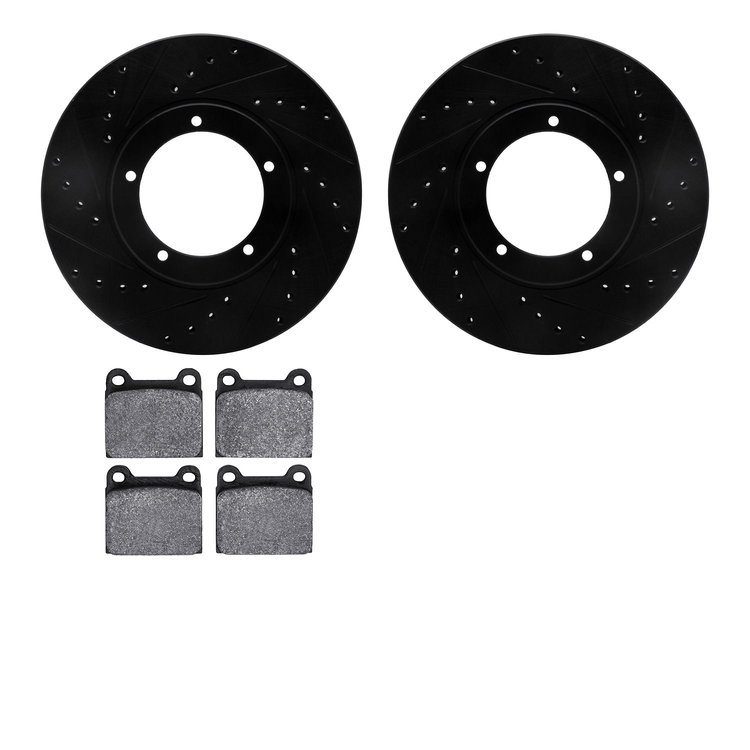 8502-02002 Drilled/Slotted Brake Rotors w/5000 Advanced Brake Pads Kit [Black], 1967-1977 Porsche, Position: Front