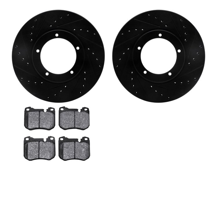 8502-02050 Drilled/Slotted Brake Rotors w/5000 Advanced Brake Pads Kit [Black], 1977-1988 Porsche, Position: Front